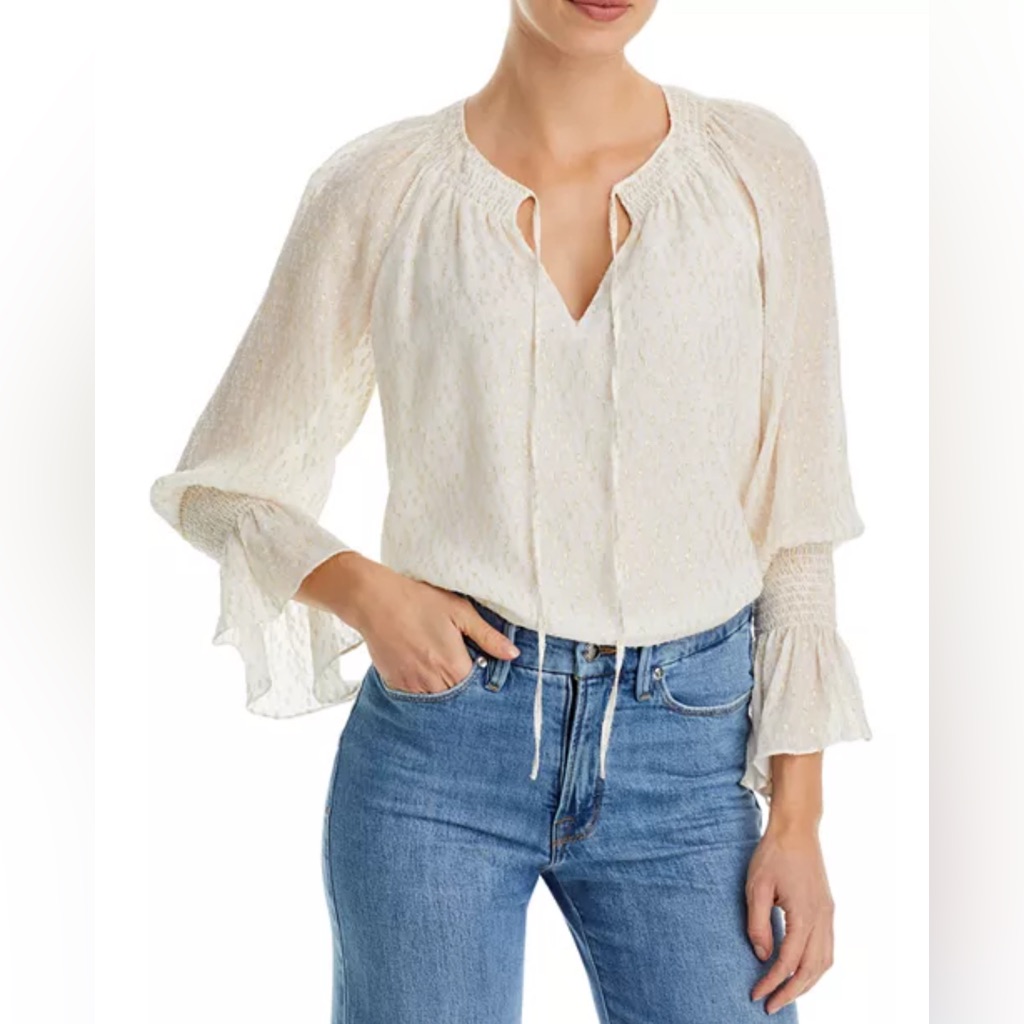 Ramy Brook Faith Metallic Peasant Top Size Xxs New
